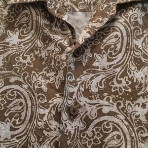 Caribbean Joe short sleeve button front shirt silk linen summer vacation beach